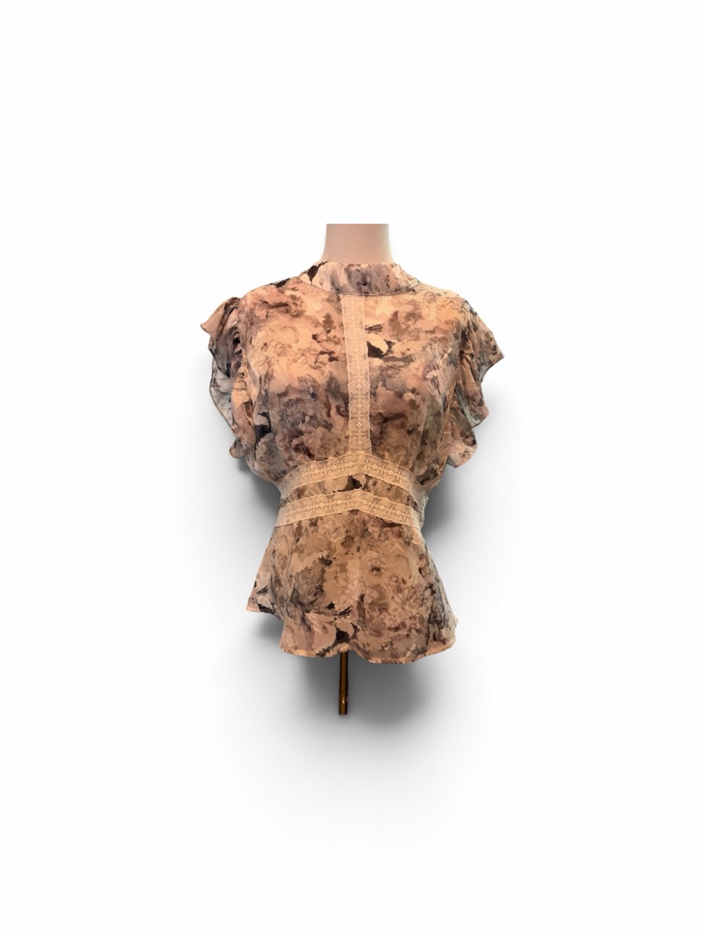 NWOT Vici Floral Lace-Trim Peplum Blouse